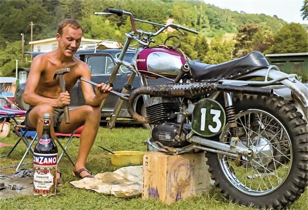 Lars Larsson with his Husqvarna motorcycle